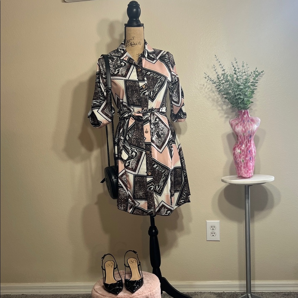 Parisian Works Pink and Black Geometric Mini Dress